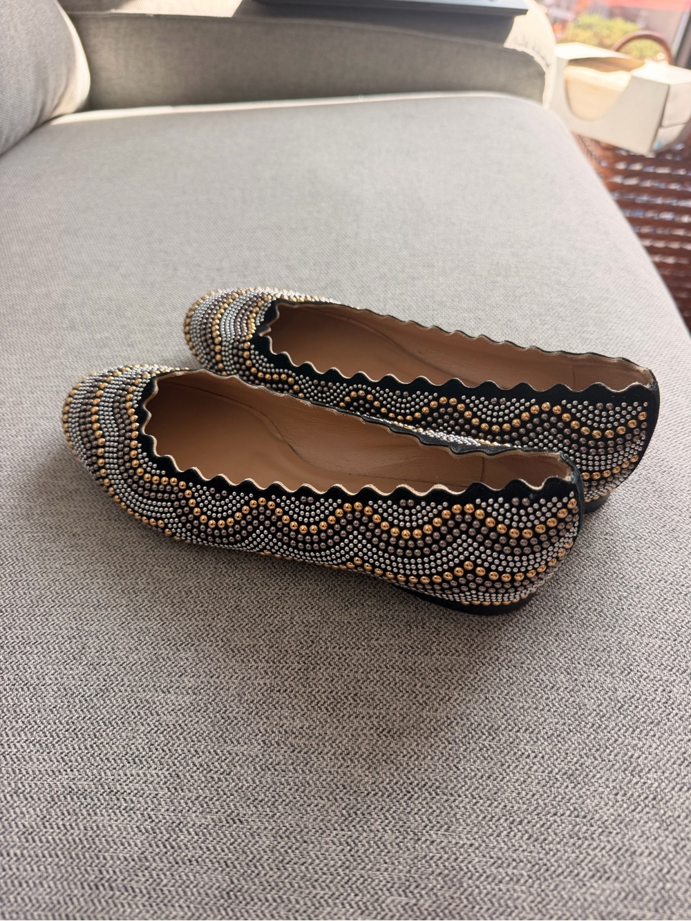 Chloe Black Silver and Gold Ballet Flats